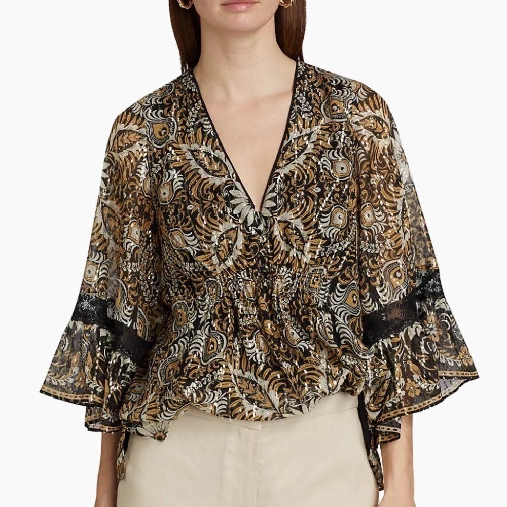 NWT Kobi Halperin Ele Floral Metallic Accent Top Kobi Halperin small